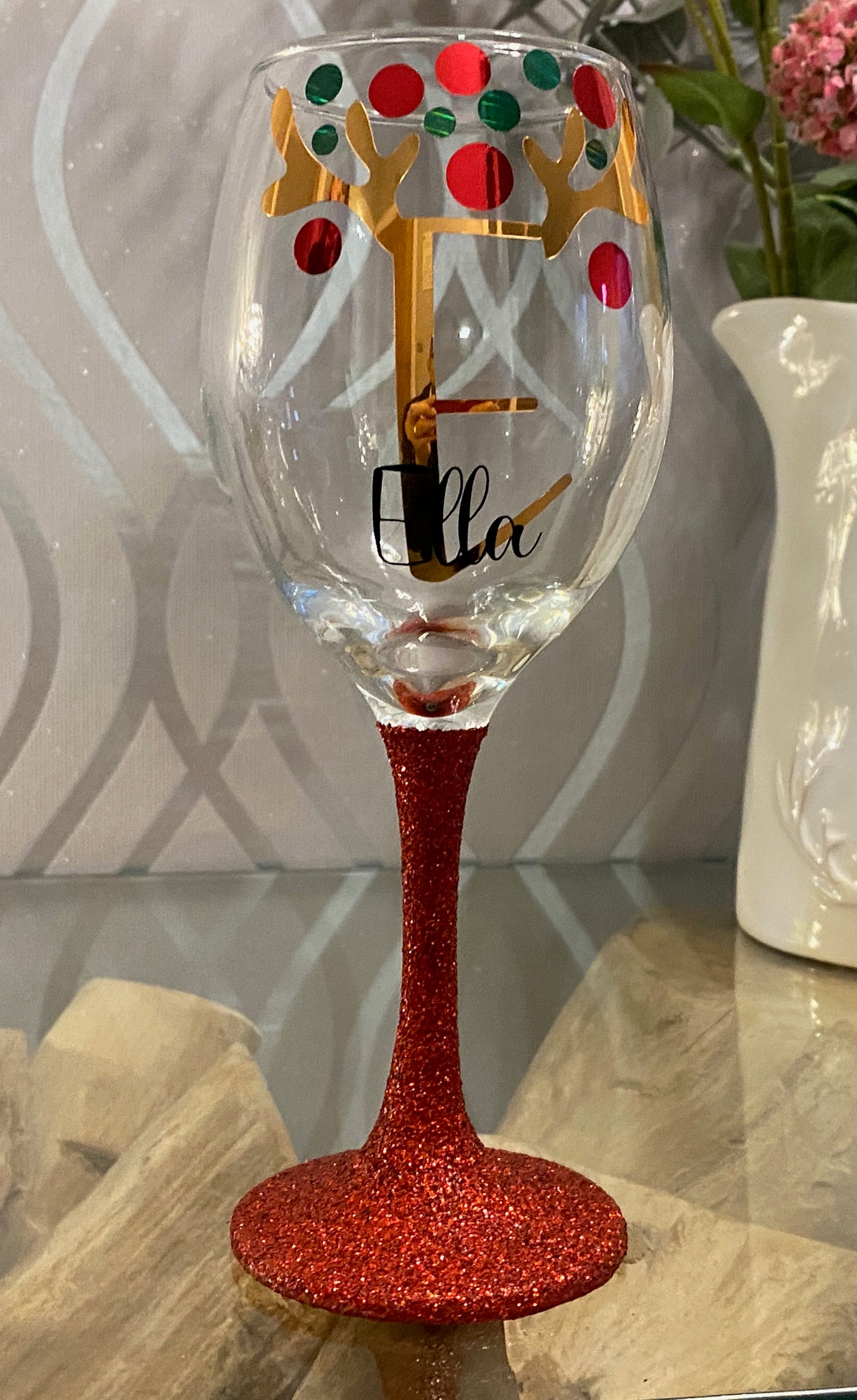 Personalised Christmas reindeer antler glass