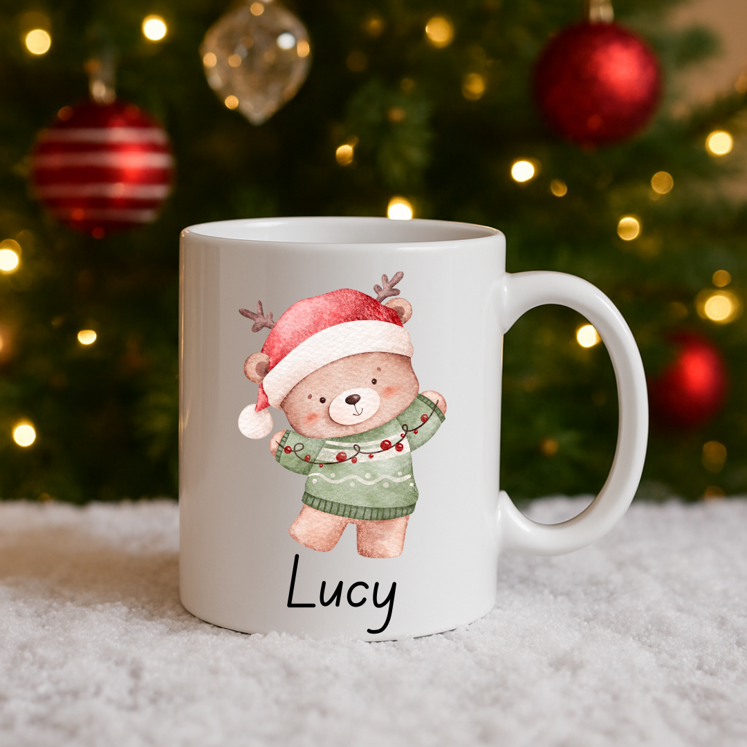Personalised Christmas Mug: 12 designs available. Santa, Reindeer, Hot chocolate, Christmas Eve box, secret santa, movie night, fun gift