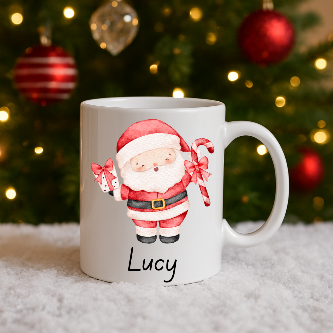 Personalised Christmas Mug: 12 designs available. Santa, Reindeer, Hot chocolate, Christmas Eve box, secret santa, movie night, fun gift