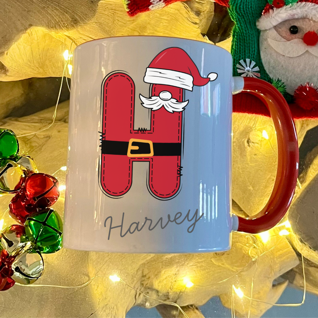 Personalised Red Santa letter christmas mug filled with Cadbury Chocolates