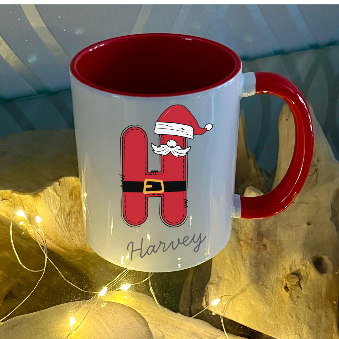 Personalised Red Santa letter christmas mug filled with Cadbury Chocolates