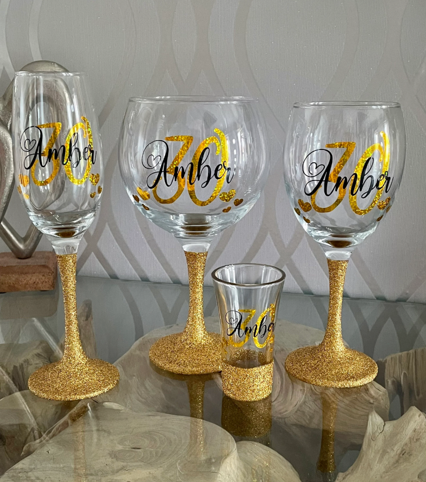 Personalised Birthday Age Glitter Glass - Heart Design