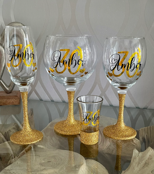 Personalised Birthday Age Glitter Glass - Heart Design