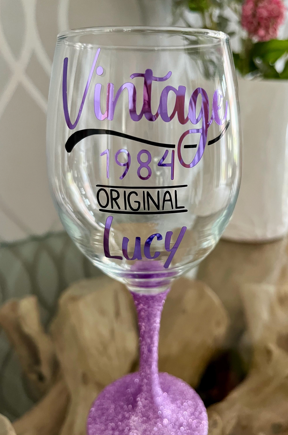 Personalised Birthday Age Glitter Glass - Vintage Message Design