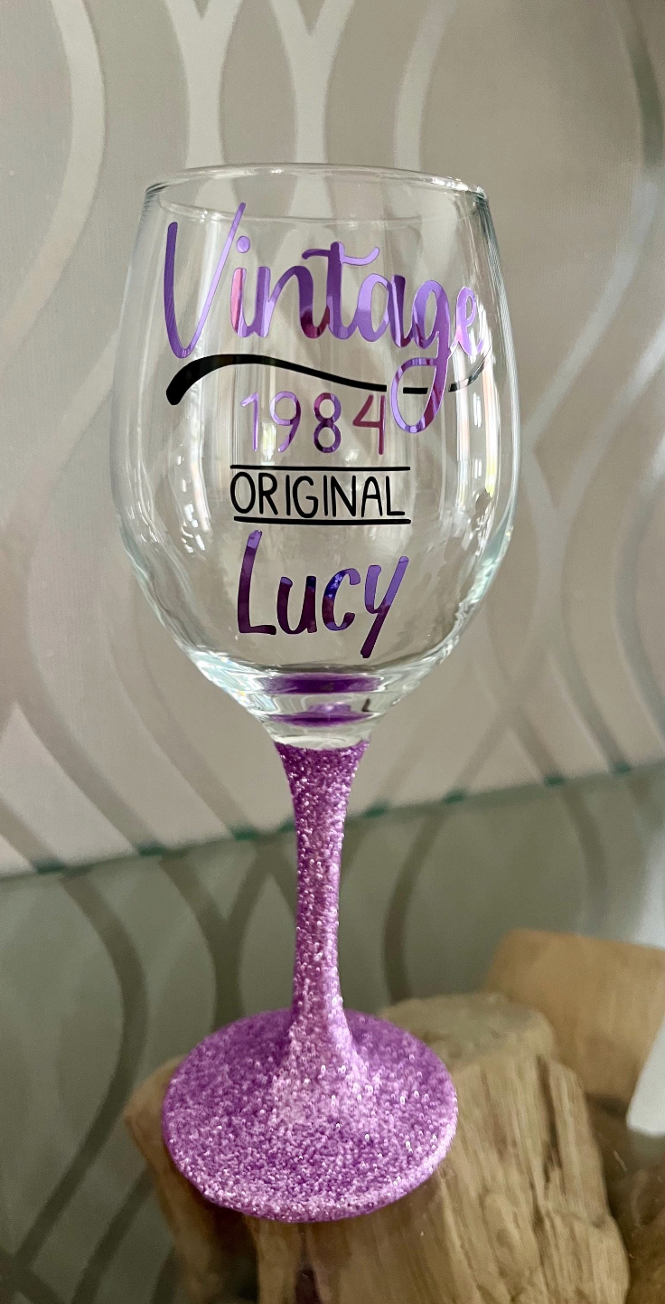 Personalised Birthday Age Glitter Glass - Vintage Message Design