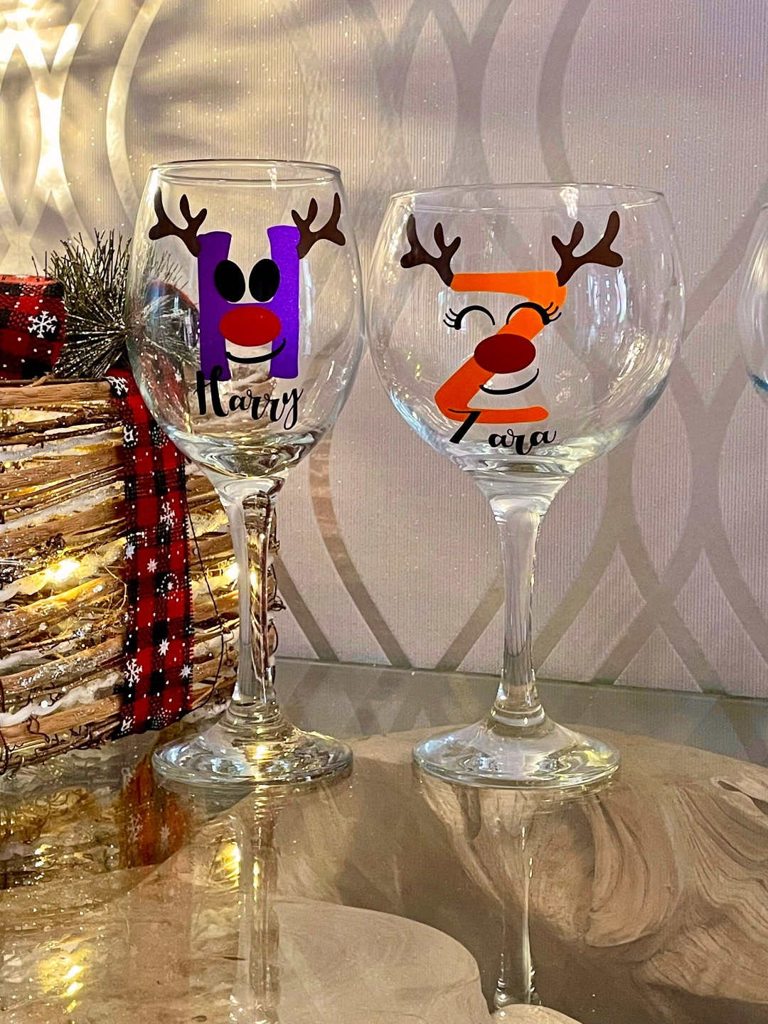 Christmas Personalised Glitter Glass - Rudolph the Red Nosed Reindeer Design