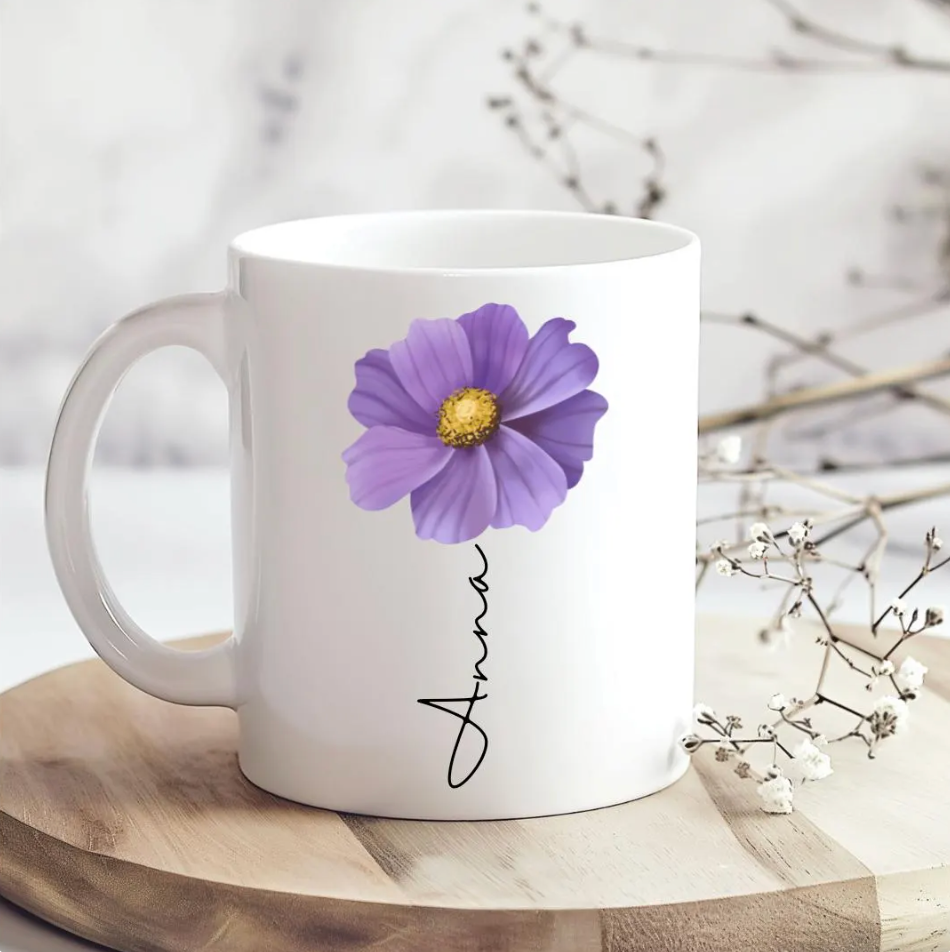 Personalised Purple Pansy Mug & Gift Bag