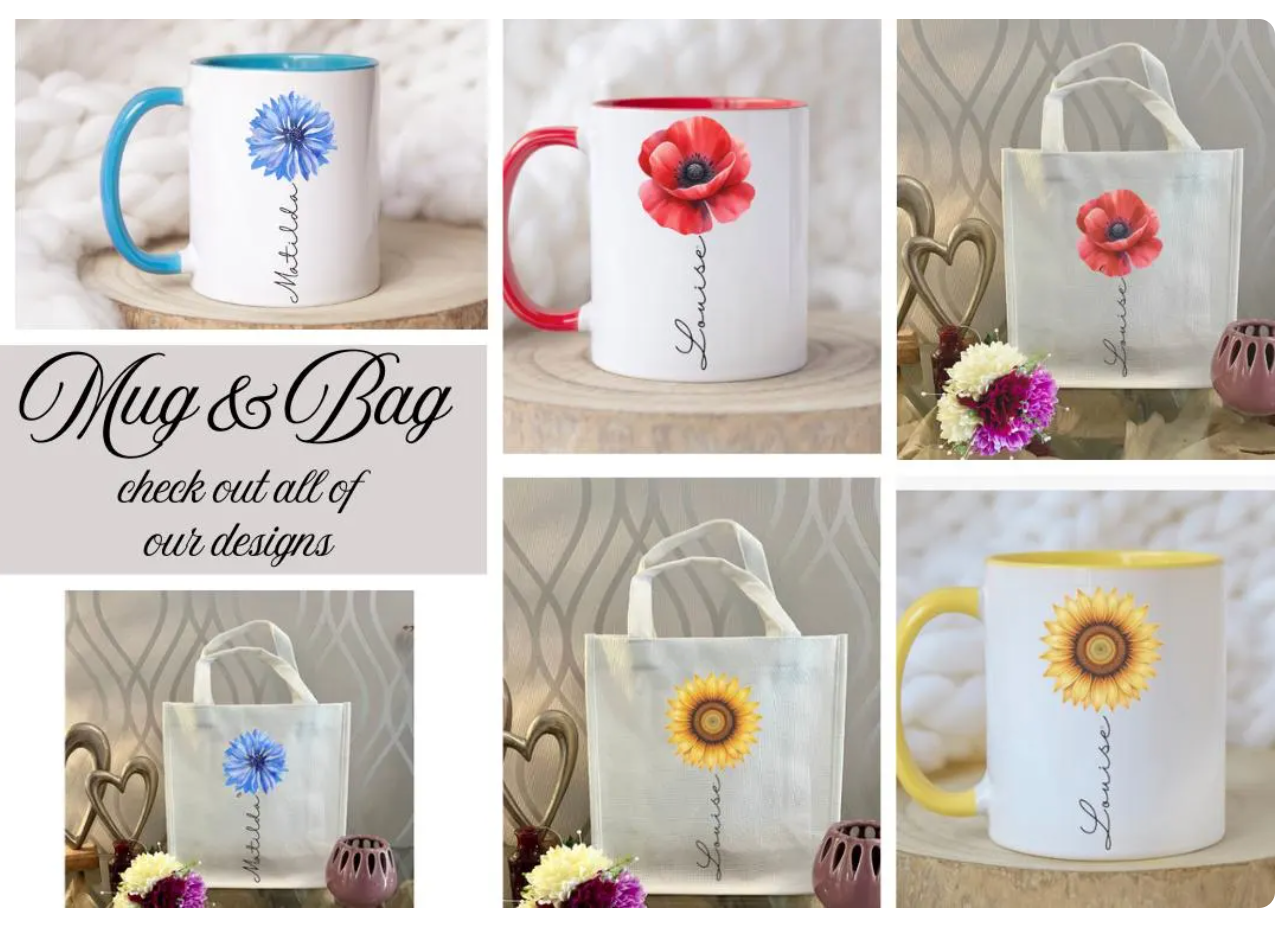 Personalised Pink Daisy Mug & Gift Bag