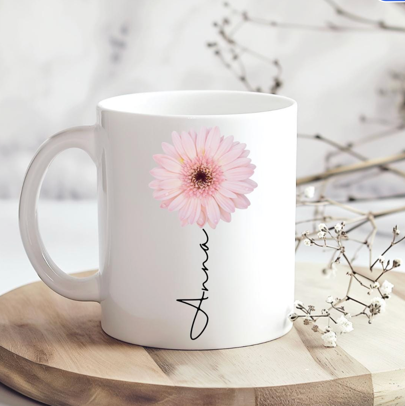 Personalised Pink Daisy Mug & Gift Bag