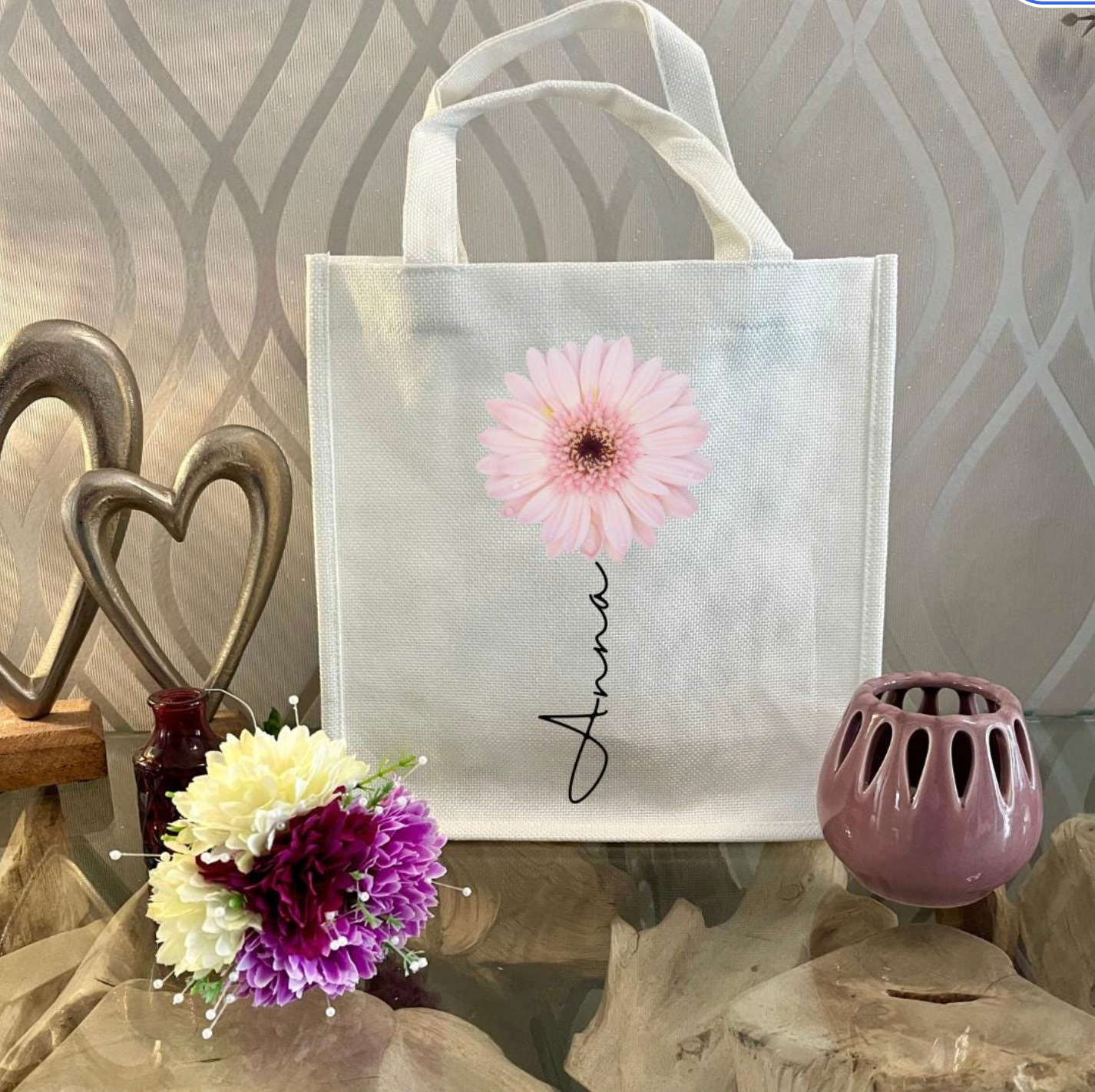 Personalised Pink Daisy Mug & Gift Bag