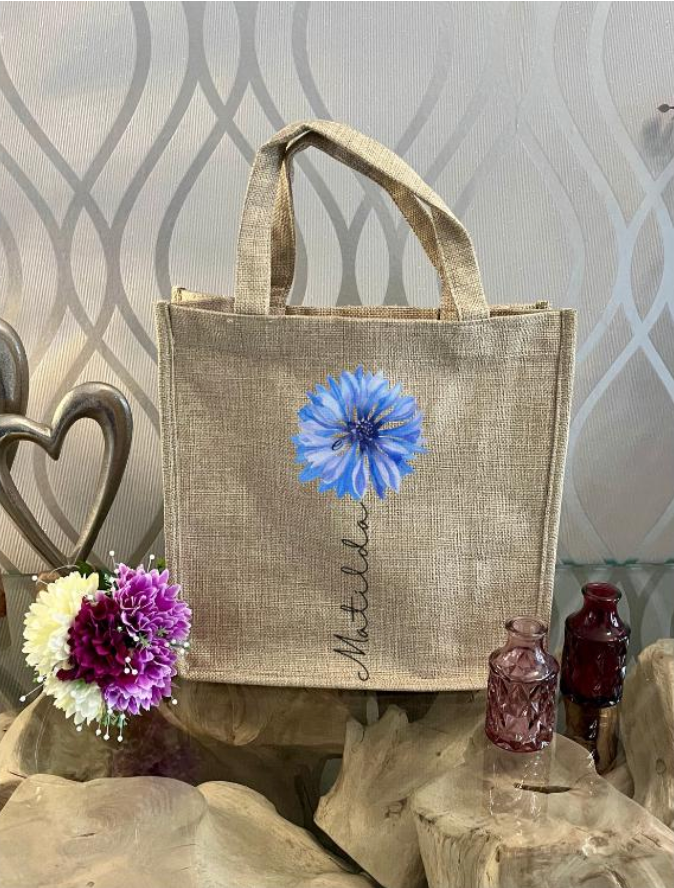 Personalised Blue Flower Mug & Gift Bag