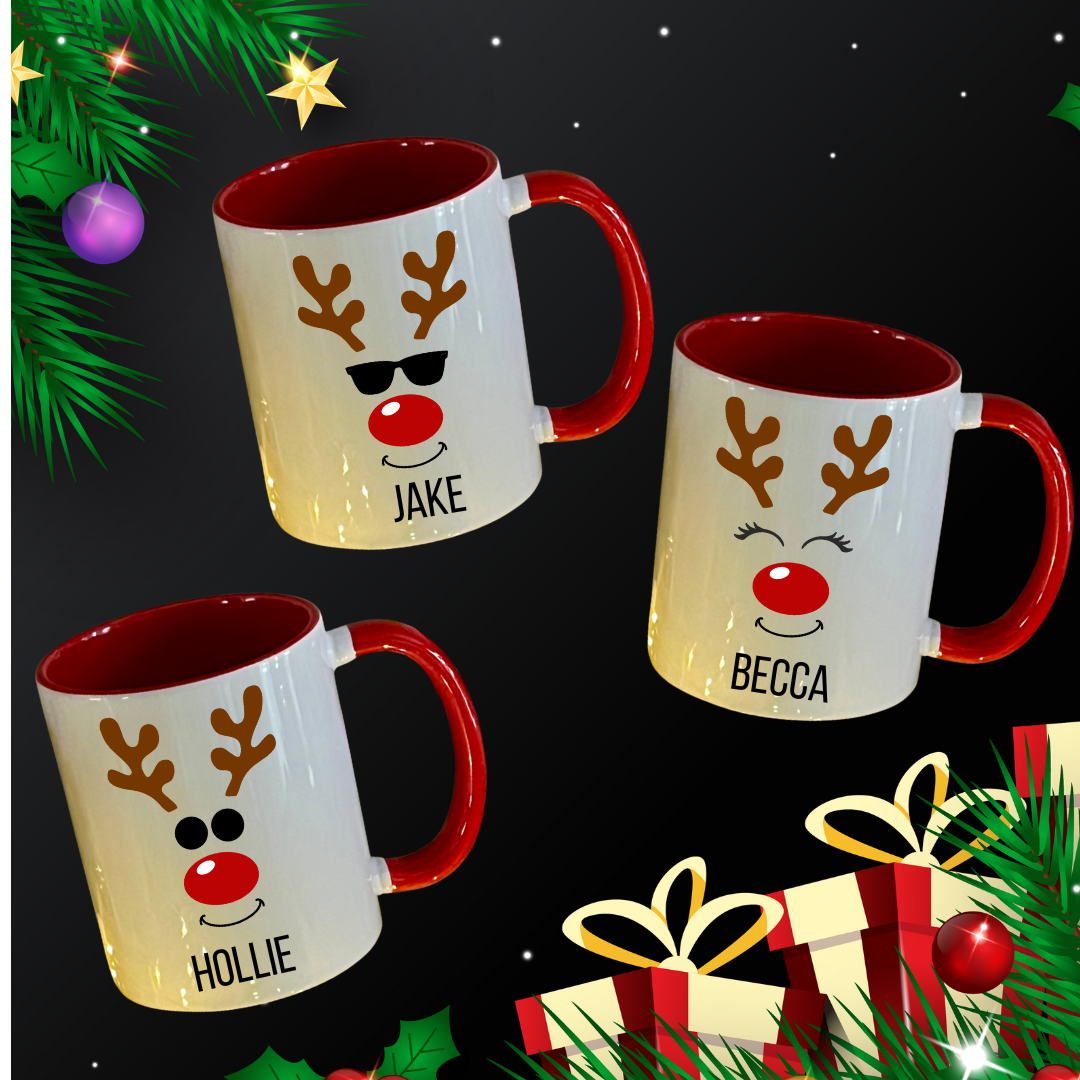 Personalised Christmas Mug: Stocking filler, secret Santa, Reindeer, Christmas Eve Box, Christmas gift for child, Christmas dinner table,