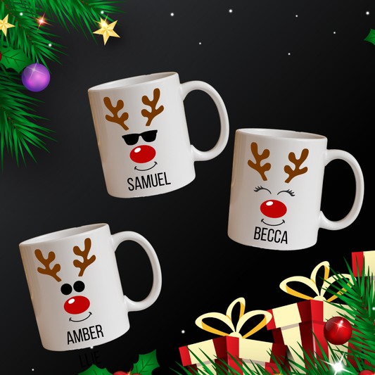 Personalised Christmas Mug: Stocking filler, secret Santa, Reindeer, Christmas Eve Box, Christmas gift for child, Christmas dinner table,