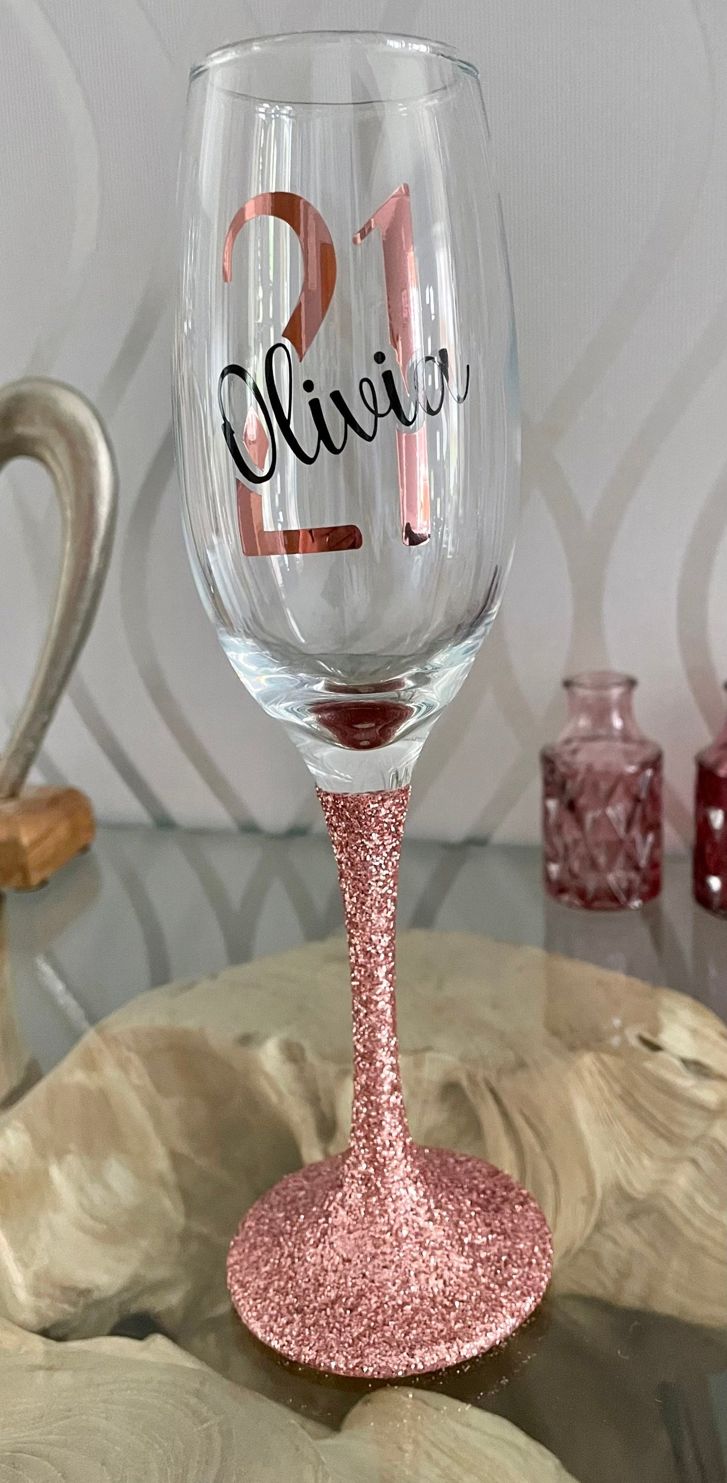 Personalised birthday glitter glass gift for him gift for her gift for teenager 18th 21st 30th 40th champagne gin wine shot pint glass