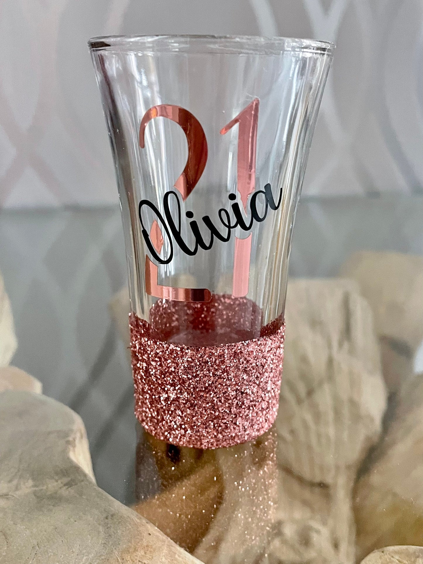 Personalised birthday glitter glass gift for him gift for her gift for teenager 18th 21st 30th 40th champagne gin wine shot pint glass
