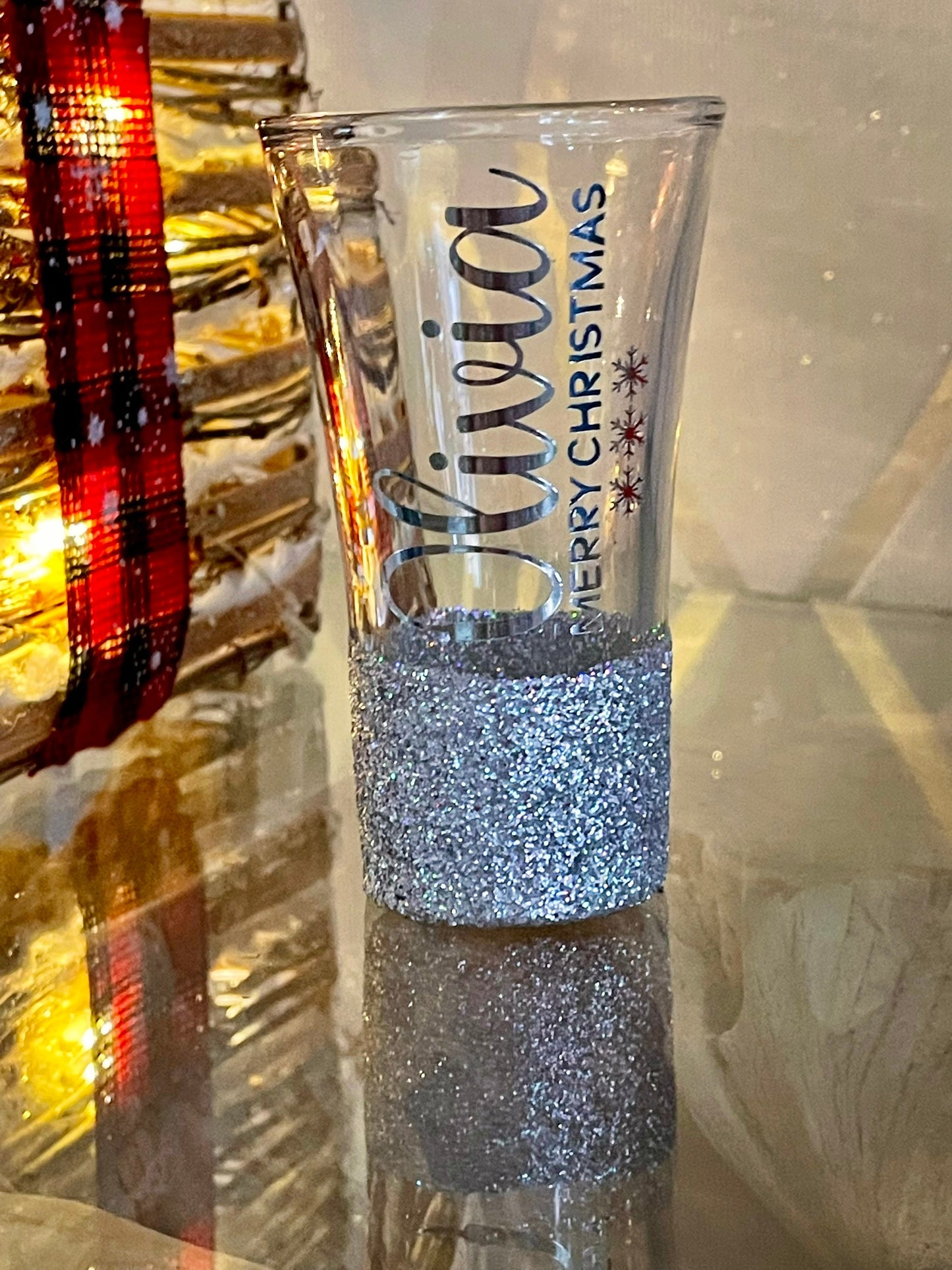 Personalised Christmas glitter glass, gift for him, gift for her, gift for girl, gift for boy, secret Santa, personalise a stocking filler
