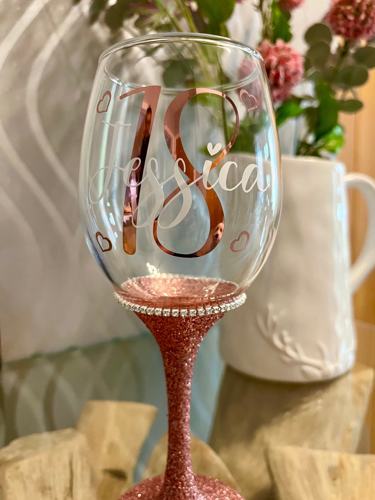 Personalised diamanté glass birthday gift for her 18th 21st 30th 40th 50th gift for girl glitter wine gin prosecco shot tumbler glass gift
