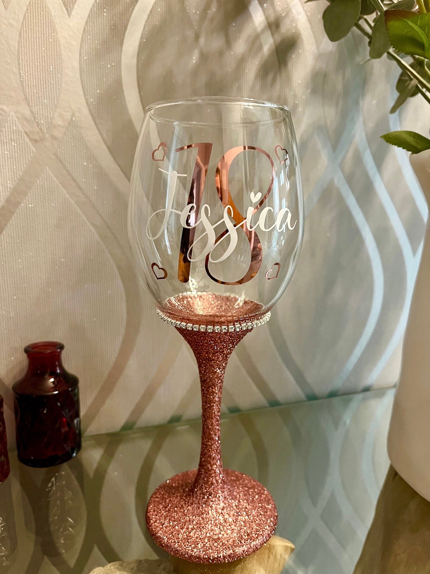 Personalised diamanté glass birthday gift for her 18th 21st 30th 40th 50th gift for girl glitter wine gin prosecco shot tumbler glass gift