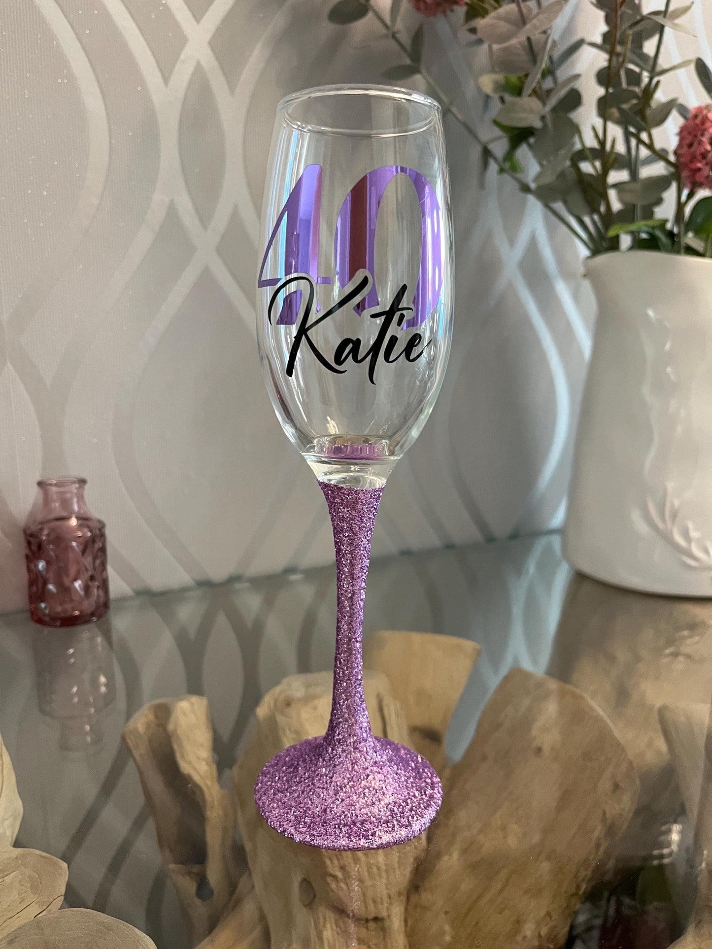 Personalised glitter birthday glass 18th Birthday gift 21st Birthday gift for her 30th Birthday 40th 50th gin wine shot prosecco milestone