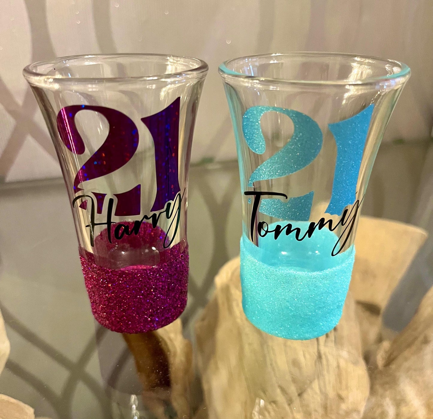 Personalised glitter birthday glass 18th Birthday gift 21st Birthday gift for her 30th Birthday 40th 50th gin wine shot prosecco milestone