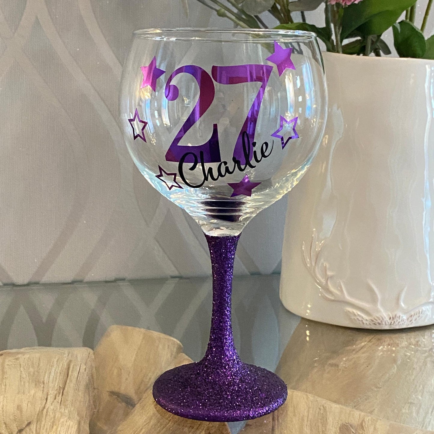 Personalised glitter birthday Star glass 18th Birthday gift 21st Birthday gift for her 30th Birthday 40th 50th lit bottle gin wine milestone