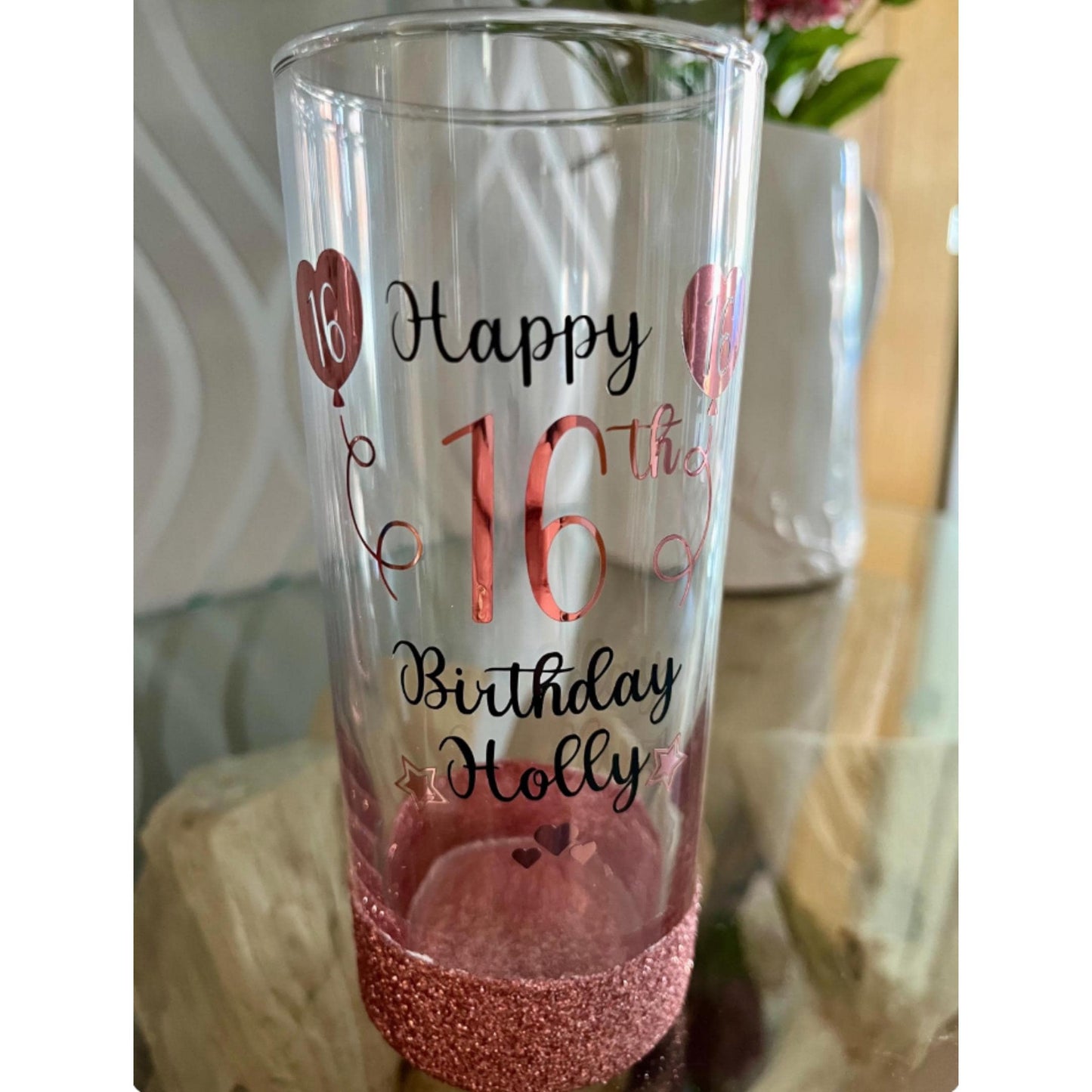 Personalised Birthday Glass for 16 18 21 25 30 40 50 60 70 Gift for girl her mum aunt nan gran grandma. Balloon design
Winney Hill