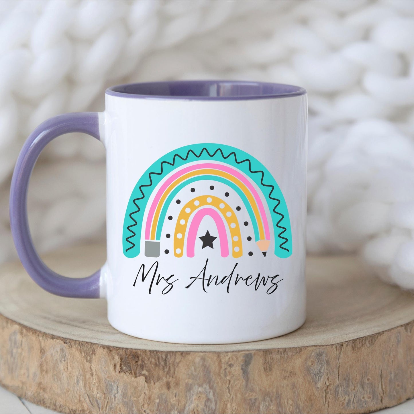 Personalised Rainbow Teacher Mug with Name – Teacher Appreciation Gift – End of Year, Back to School, Thank You Gift for Teachers