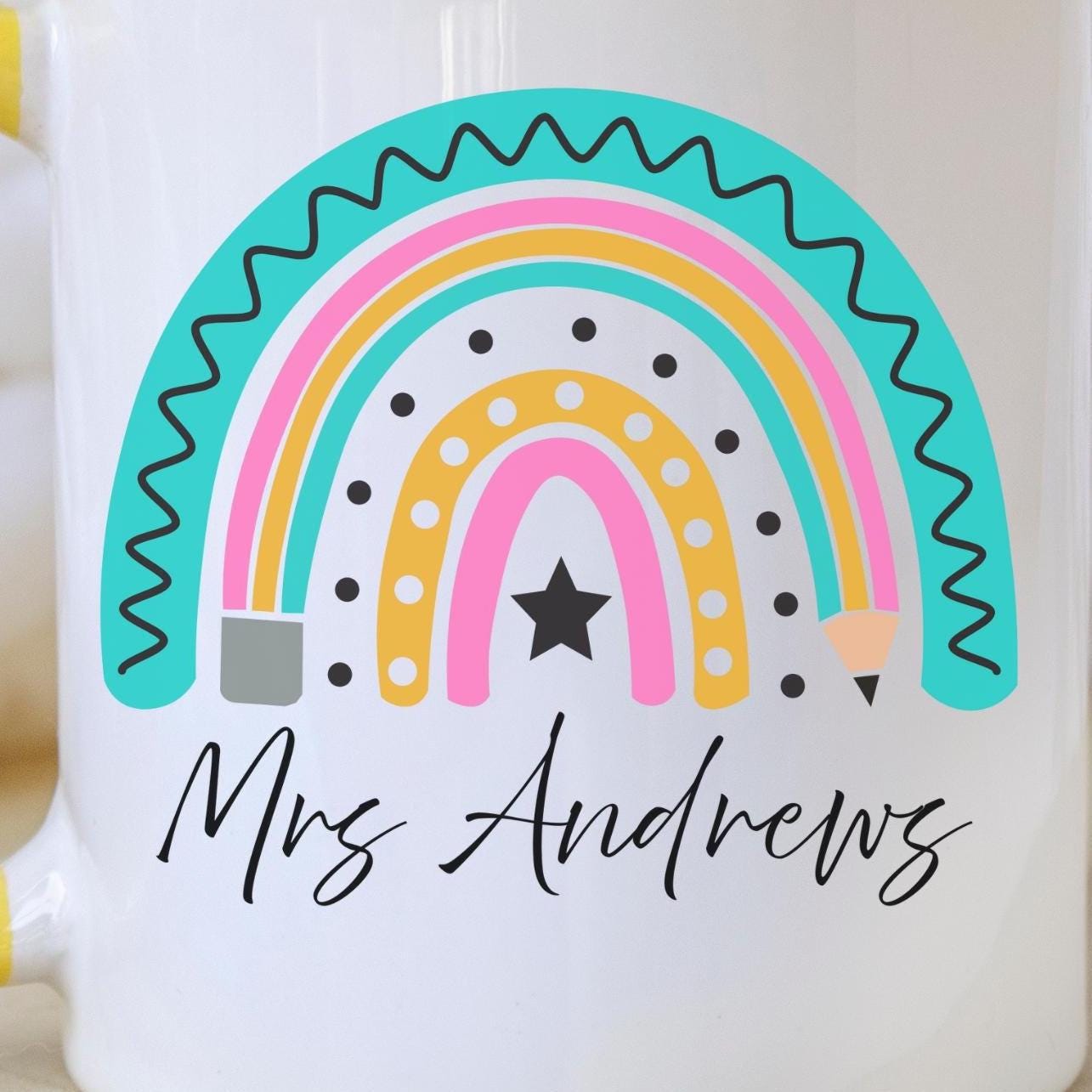 Personalised Rainbow Teacher Mug with Name – Teacher Appreciation Gift – End of Year, Back to School, Thank You Gift for Teachers