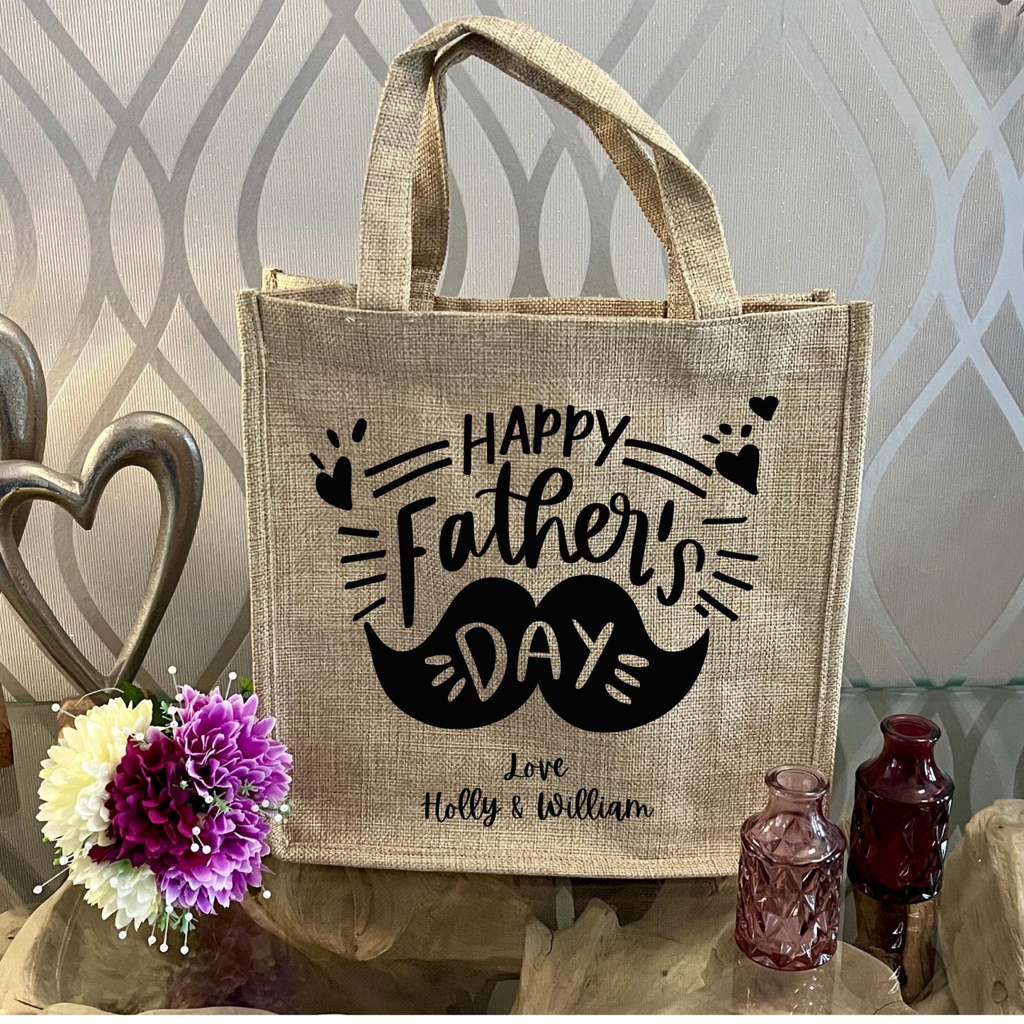 Personalised Father's Day Tote Bag – Custom Gift Bag for Glitter Glasses and mugs| Small Reusable Gift Bag | party bag |