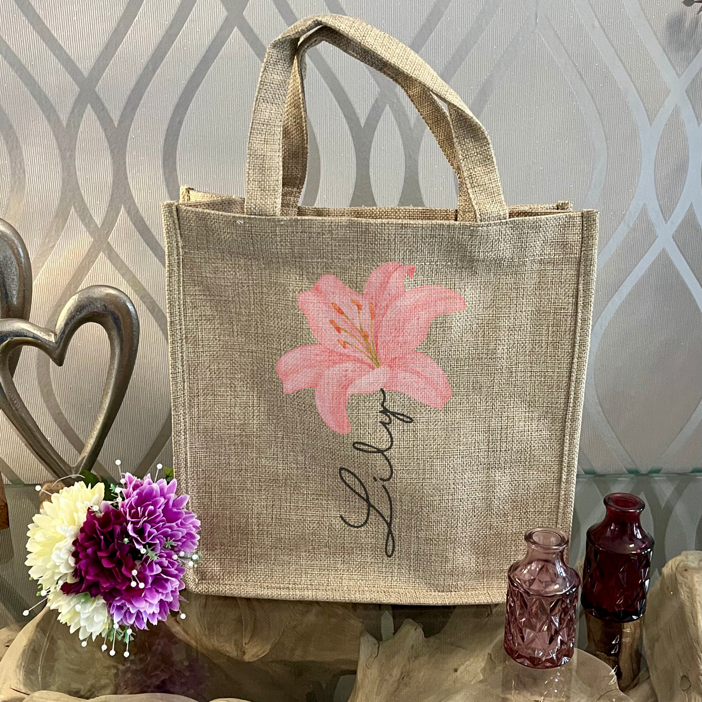Personalised Pink Lily Mug & Gift Bag