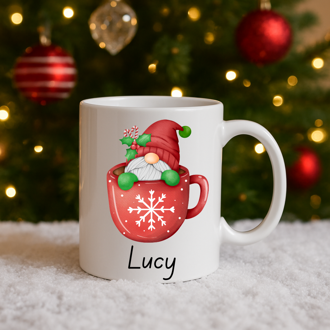 Personalised Christmas Mug: 12 designs available. Santa, Reindeer, Hot chocolate, Christmas Eve box, secret santa, movie night, fun gift