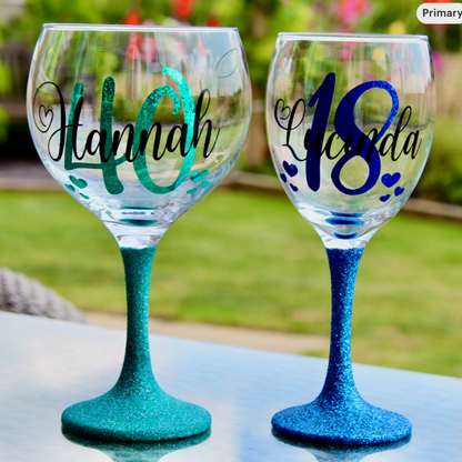 Personalised Birthday Age Glitter Glass - Heart Design