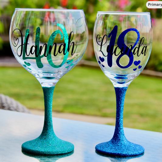 Personalised Birthday Age Glitter Glass - Heart Design