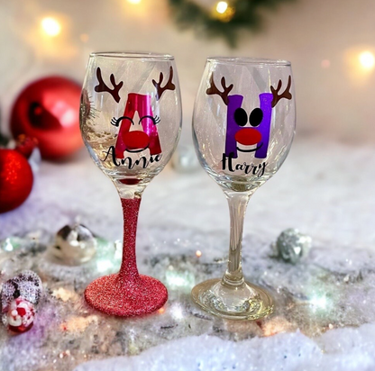 Christmas Personalised Glitter Glass - Rudolph the Red Nosed Reindeer Design