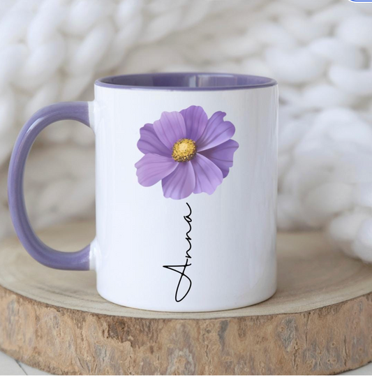 Personalised Purple Pansy Mug & Gift Bag