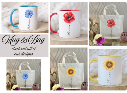 Personalised Pink Daisy Mug & Gift Bag