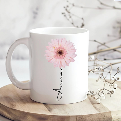 Personalised Pink Daisy Mug & Gift Bag