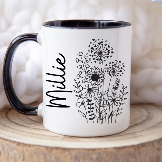 Flower sketch mug – Personalised mug