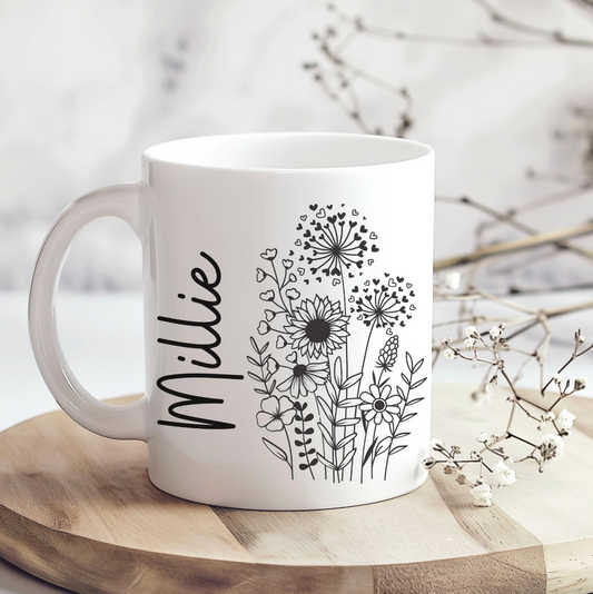 Flower sketch mug – Personalised mug