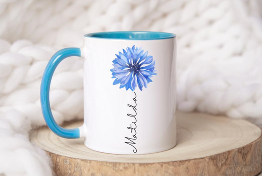 Personalised Blue Flower Mug & Gift Bag