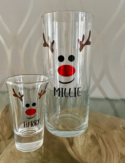 Personalised Reindeer Christmas Glass: Stocking filler, Secret Santa Gift, christmas table decoration, gift for him, gift for her, teen gift