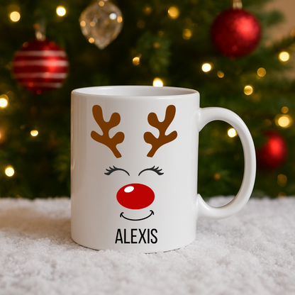 Personalised Christmas Mug: Stocking filler, secret Santa, Reindeer, Christmas Eve Box, Christmas gift for child, Christmas dinner table,