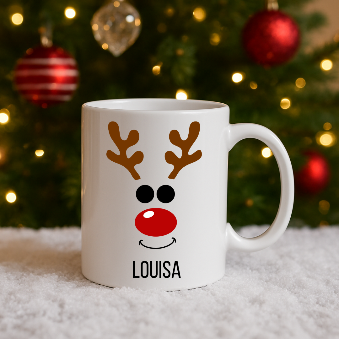 Personalised Christmas Mug: Stocking filler, secret Santa, Reindeer, Christmas Eve Box, Christmas gift for child, Christmas dinner table,