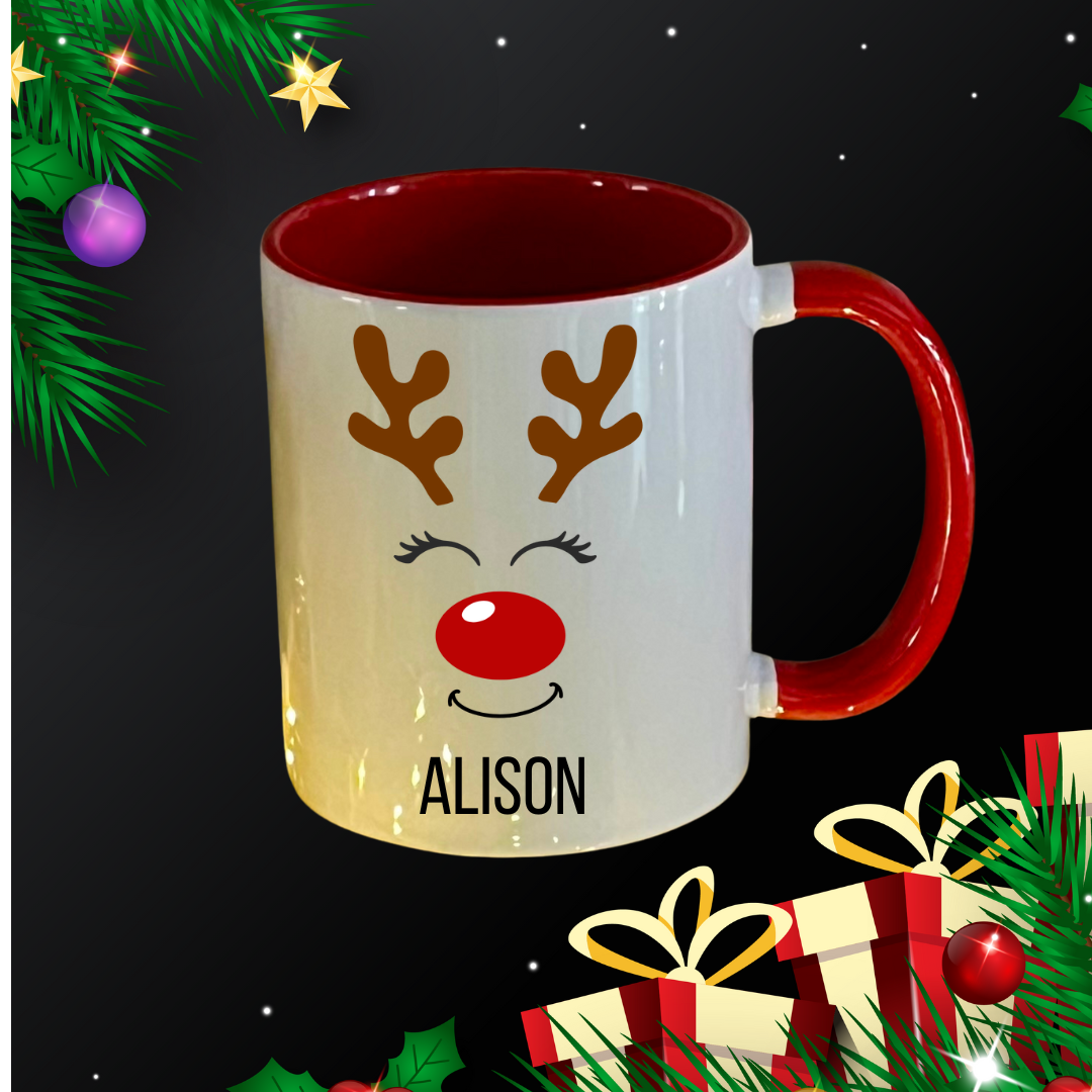 Personalised Christmas Mug: Stocking filler, secret Santa, Reindeer, Christmas Eve Box, Christmas gift for child, Christmas dinner table,