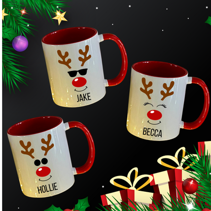 Personalised Christmas Mug: Stocking filler, secret Santa, Reindeer, Christmas Eve Box, Christmas gift for child, Christmas dinner table,