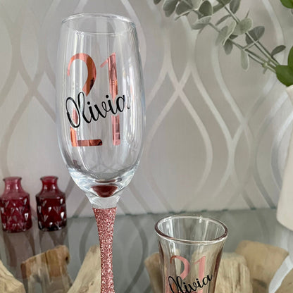 Personalised birthday glitter glass gift for him gift for her gift for teenager 18th 21st 30th 40th champagne gin wine shot pint glass