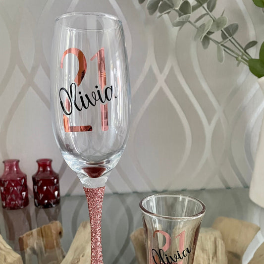 Personalised birthday glitter glass gift for him gift for her gift for teenager 18th 21st 30th 40th champagne gin wine shot pint glass