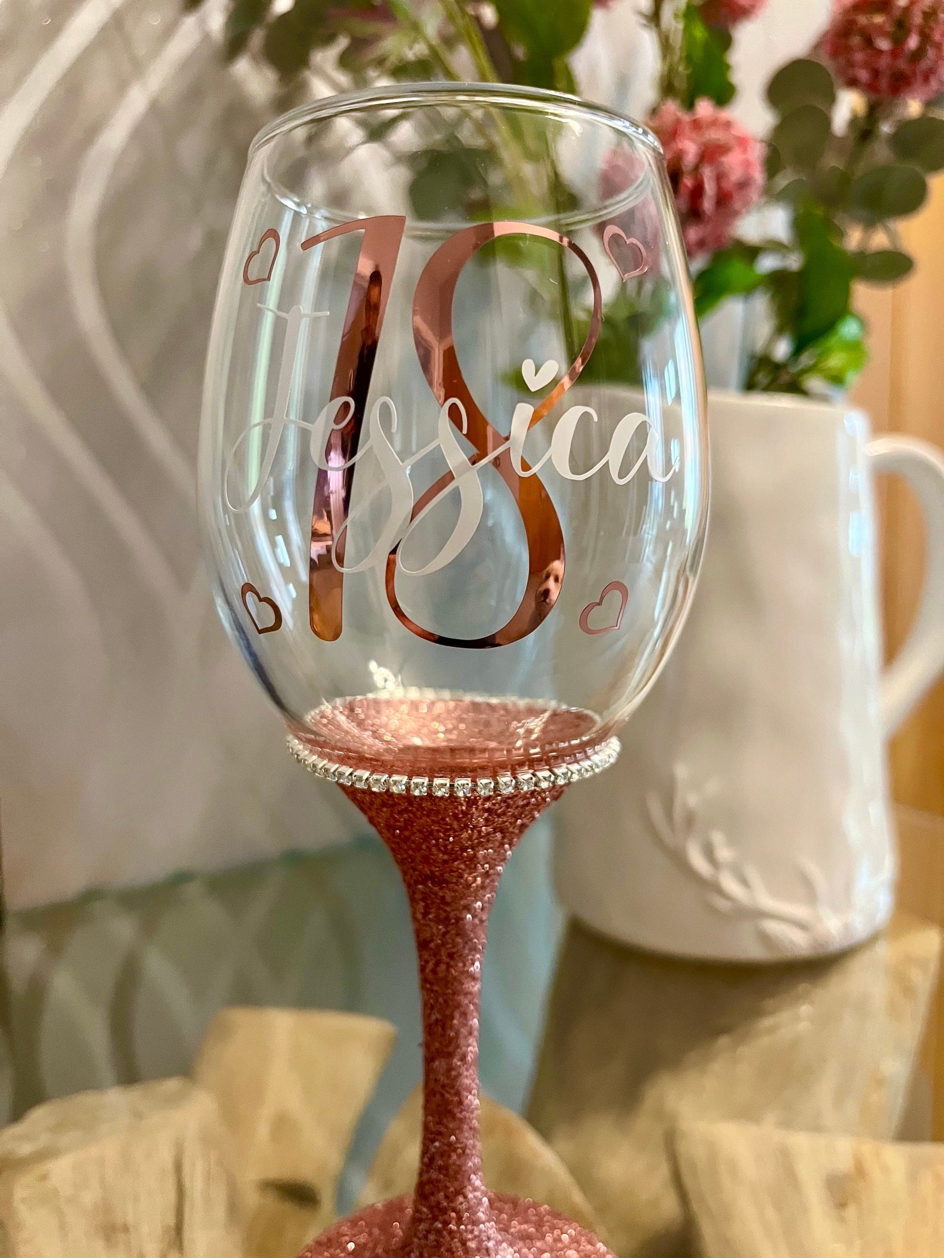 Personalised diamanté glass birthday gift for her 18th 21st 30th 40th 50th gift for girl glitter wine gin prosecco shot tumbler glass gift