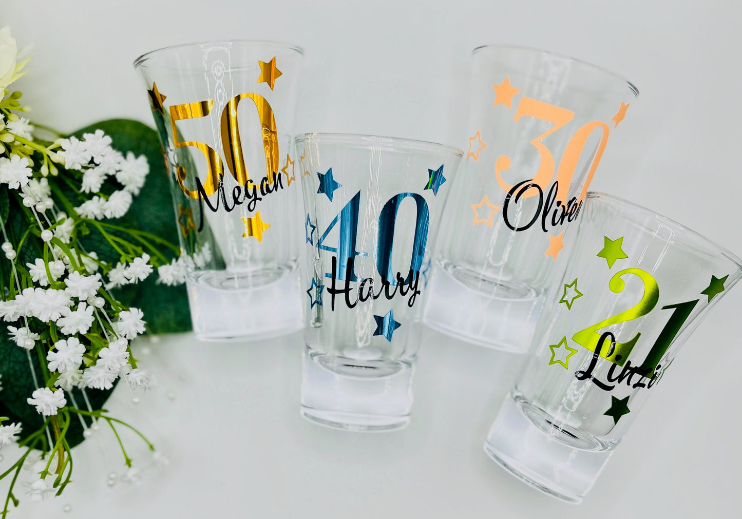 Personalised Shot glasses for a special birthday. A gift for him her brother sister best friend mum dad. A gift under £10