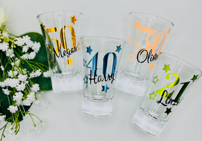 Personalised Shot glasses for a special birthday. A gift for him her brother sister best friend mum dad. A gift under £10